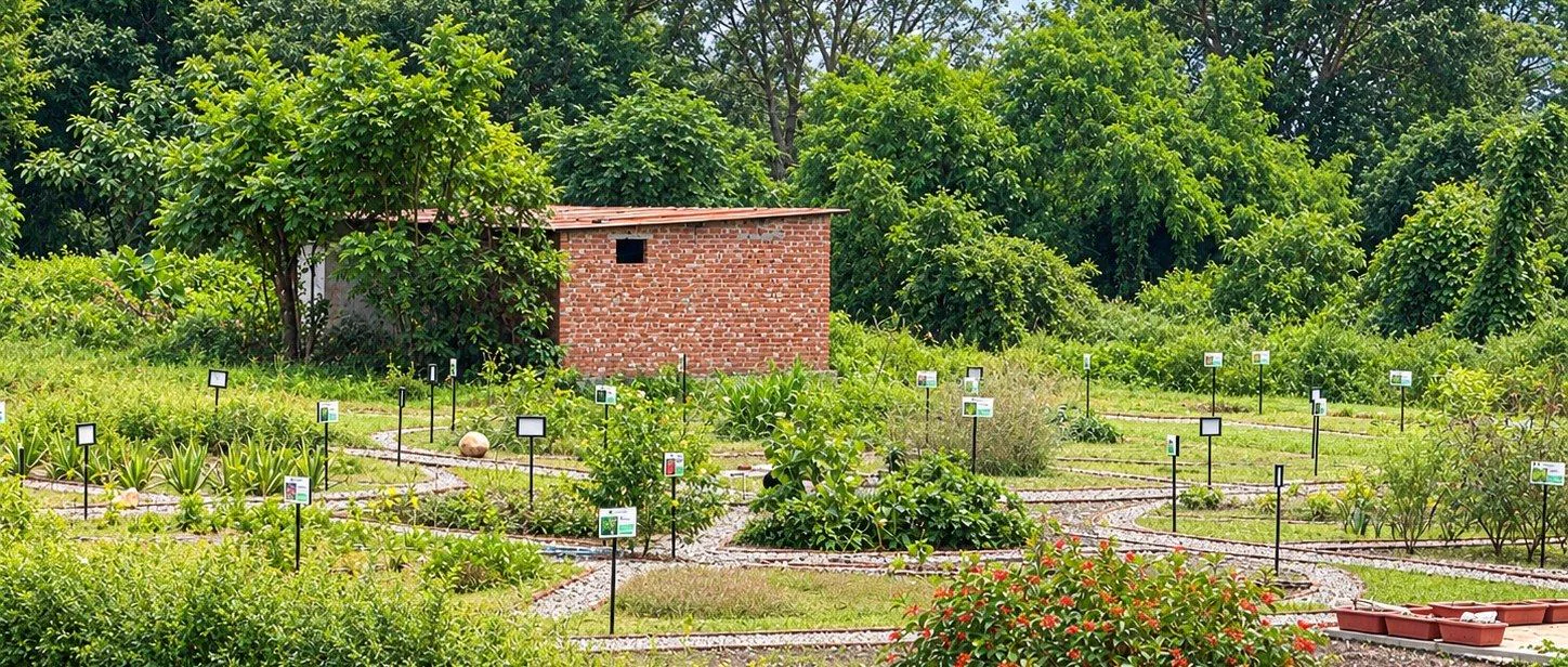 Beds of medicinal plants in the Ayurveda Herbal Garden
