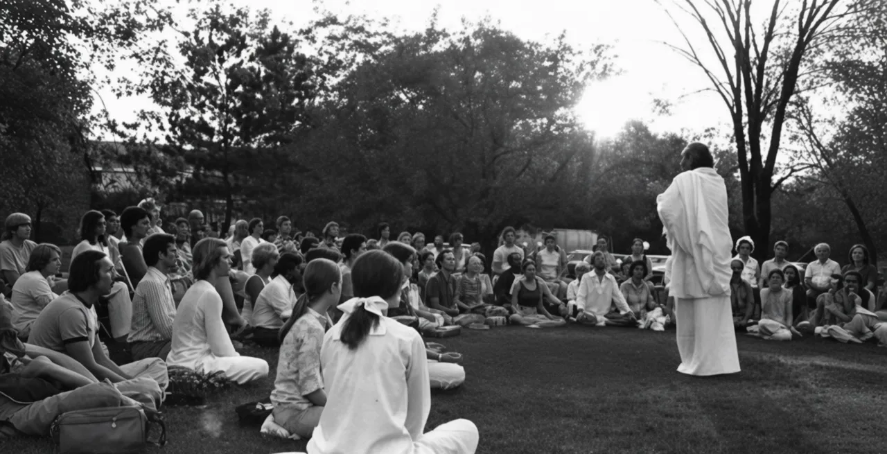 Swami Rama teaching a group seated on a lawn