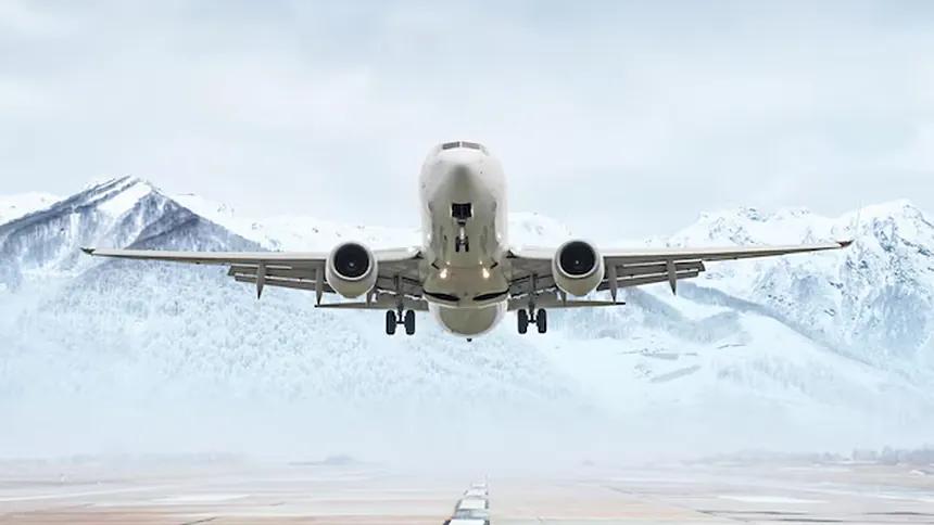 Aircraft on approach over the Himalaya