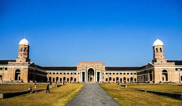 The main facade across the lawns